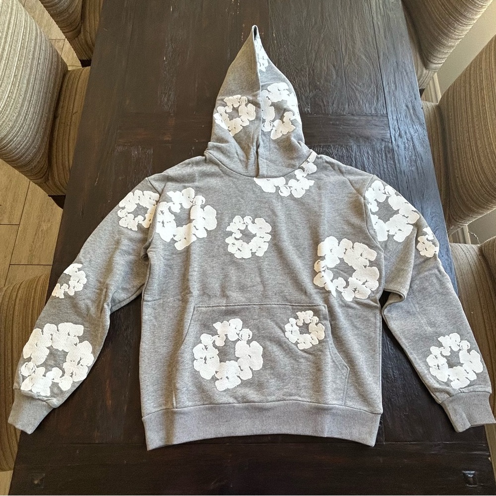 Denim Tears Gray Hoodie w/ White Wreath Flowers – Streetwear Grail
